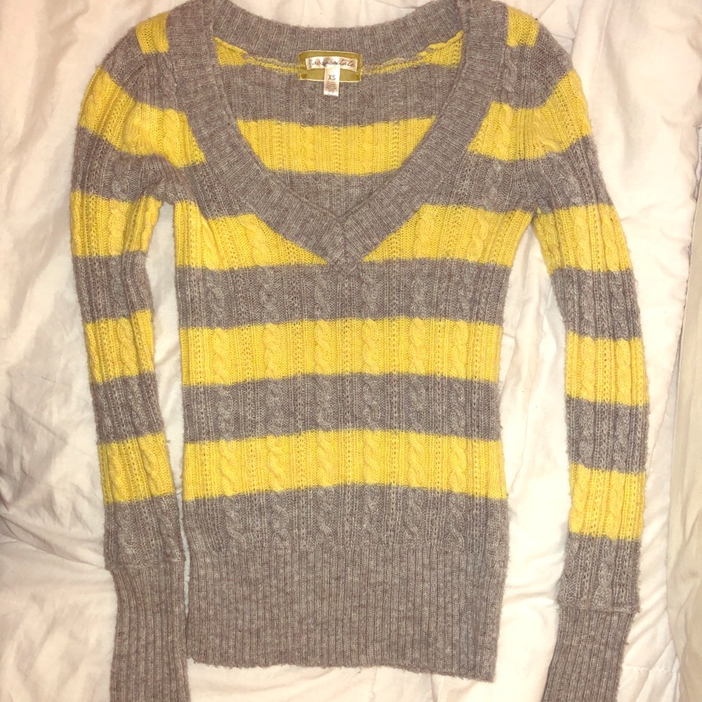 Cozy Grey & Yellow Striped Sweater
